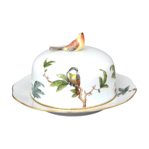Butter dish, bird knob
