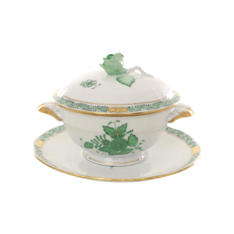 Soupcup with saucer, rose knob