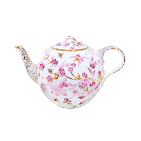 Teapot w.flower applications,branch knob